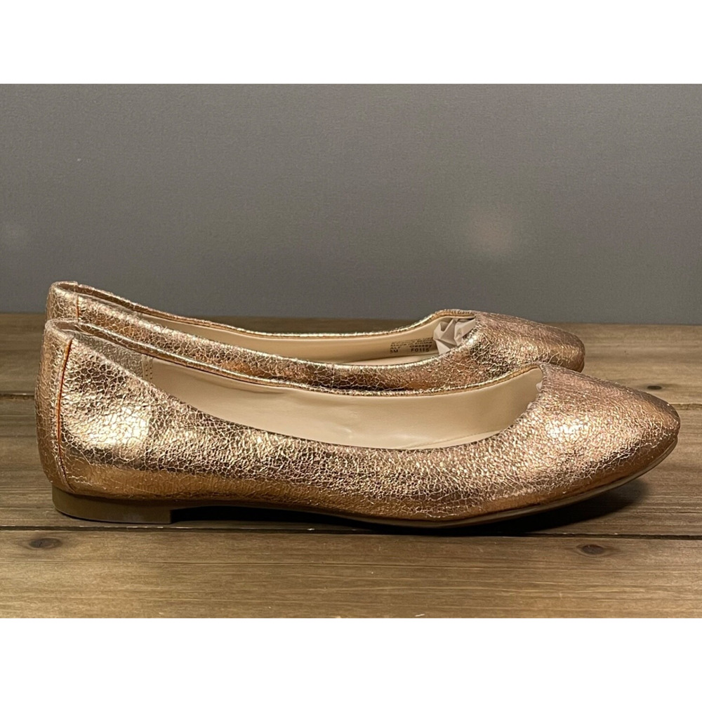 Alfani Women's Gessey Ballet Flats Size 5 Rose Gold Crackle Metallic Slip On